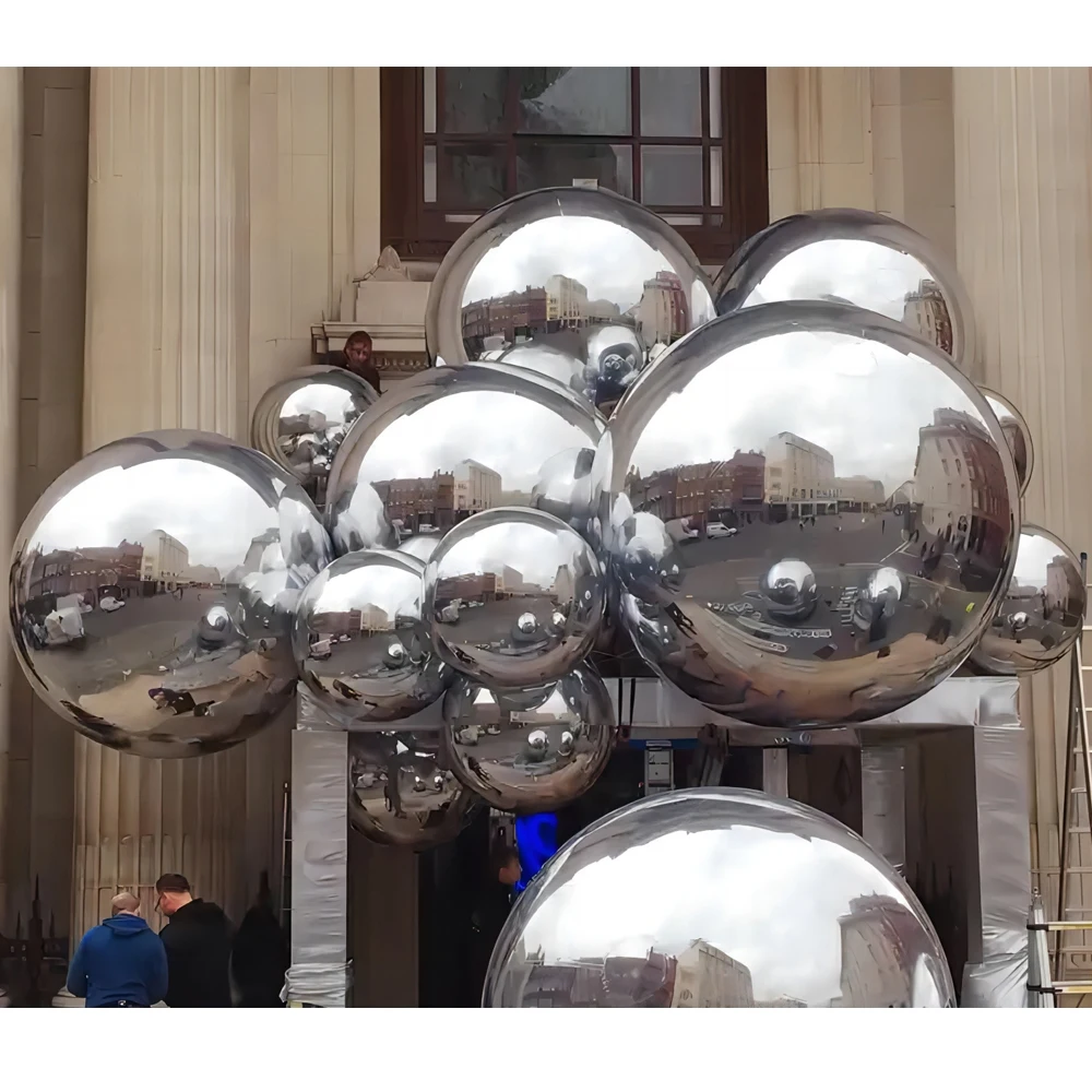 Funworldsport PVC Christmas Large Mirror Balls Silver Spheres Inflatable Chrome Ball Outdoor Stage Decorative