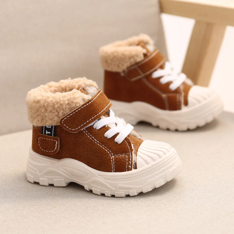 Children Warm Short Boots Winter New Boys Plus Thicken Velvet Cotton Shoes Girls Waterproof Snow Boots Baby Infant Botas