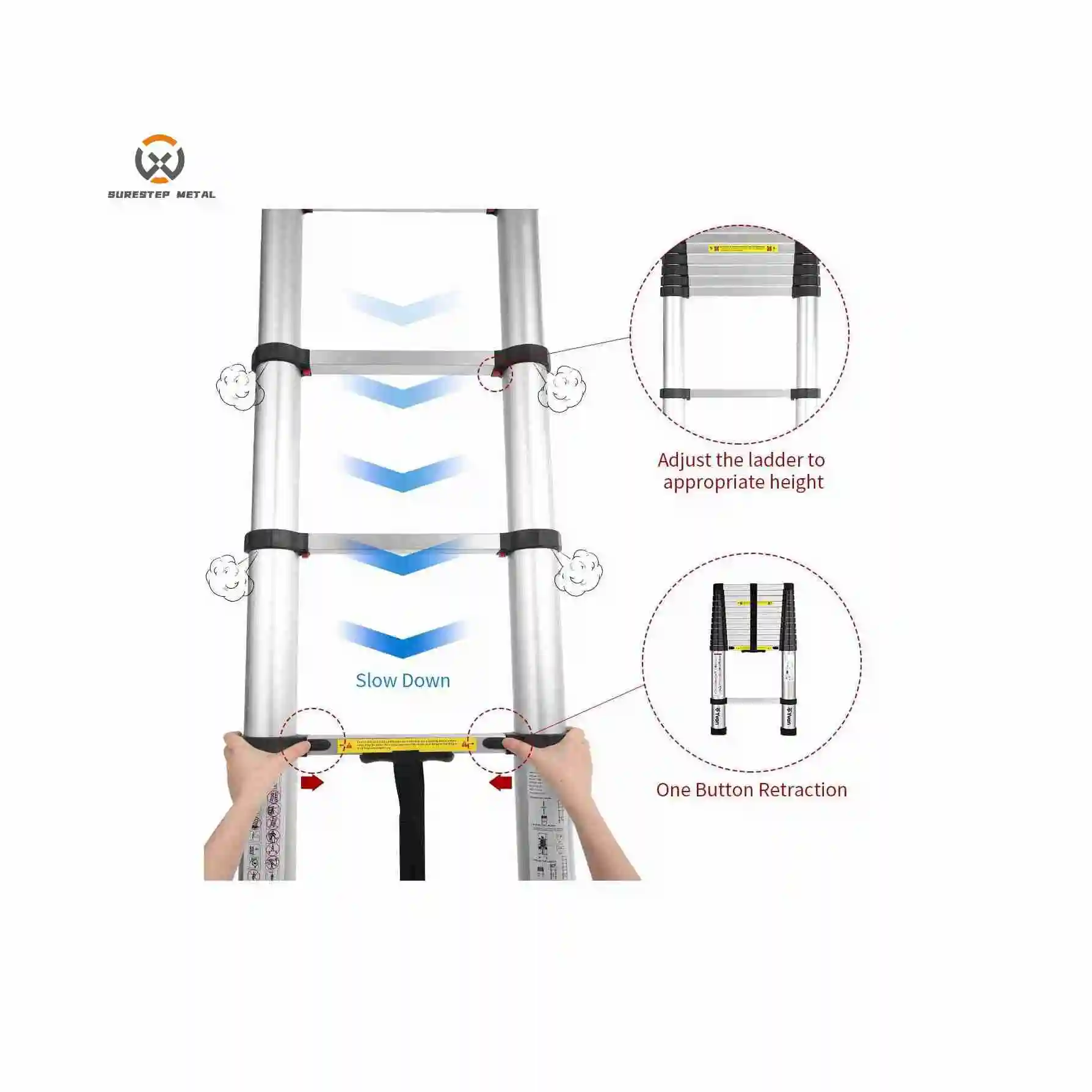EN131 approved 3.8m escalera plegable de aluminio portable werner ladder extension telescopic aluminium ladders