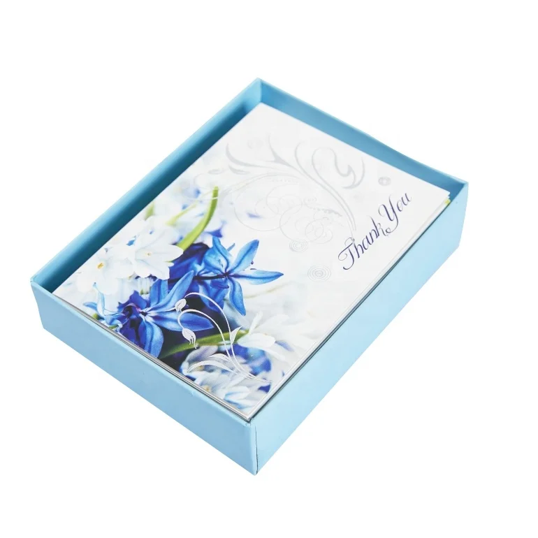 
Beautiful Blooming Blue Flowers Thank You Cards, Custom Printing Boxed Greeting Cards with Envelopes 