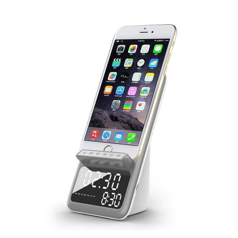 Hotel Led Digital Alarm Clock Radio Logo Customized White Square Modern Radio Bluetooth Speaker Wireless Electronic Wall Clock