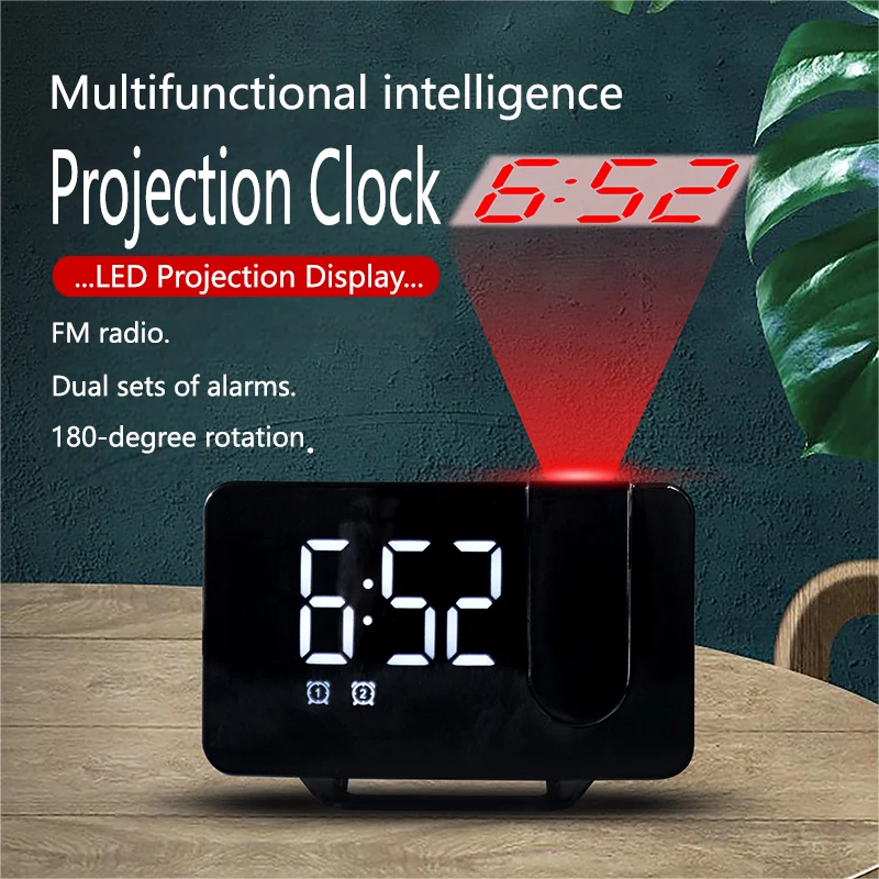 Cross-border Supplied Radio Projection Alarm Clock with Large-Screen LED Display and Curved Surface Double Alarm Table Clock0716
