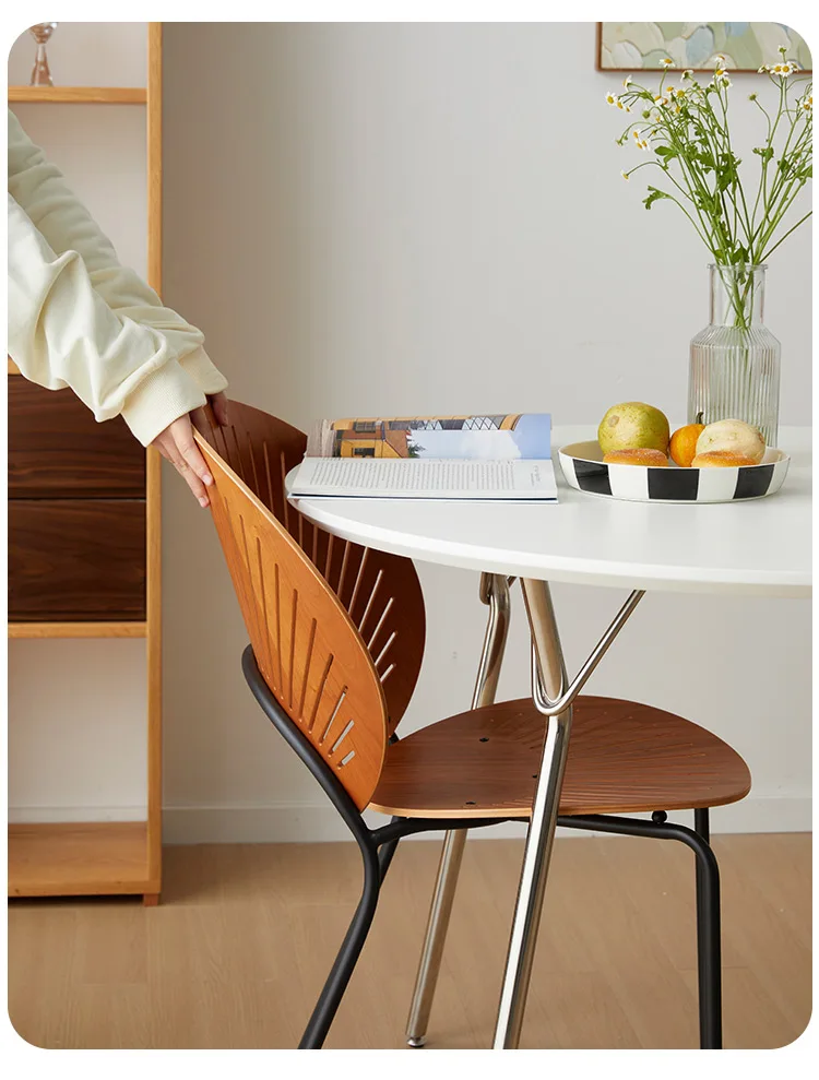 Modern round White Dining Table Set with Stainless Steel Legs KD MDF HPL for Home Use Study or Living Room