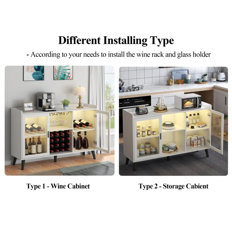 Factory Customized Wine Cabinet with Led Light Home Coffee Cabinet with Wine and Glass Rack