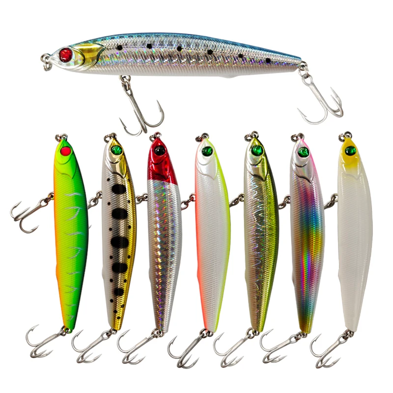 LUTAC Whole Water Floating Pencil Bait Long Casting Lifelike Laser Skin VMC Treble Hook ABS Plastic 70mm/7g Stick Bait Fishing