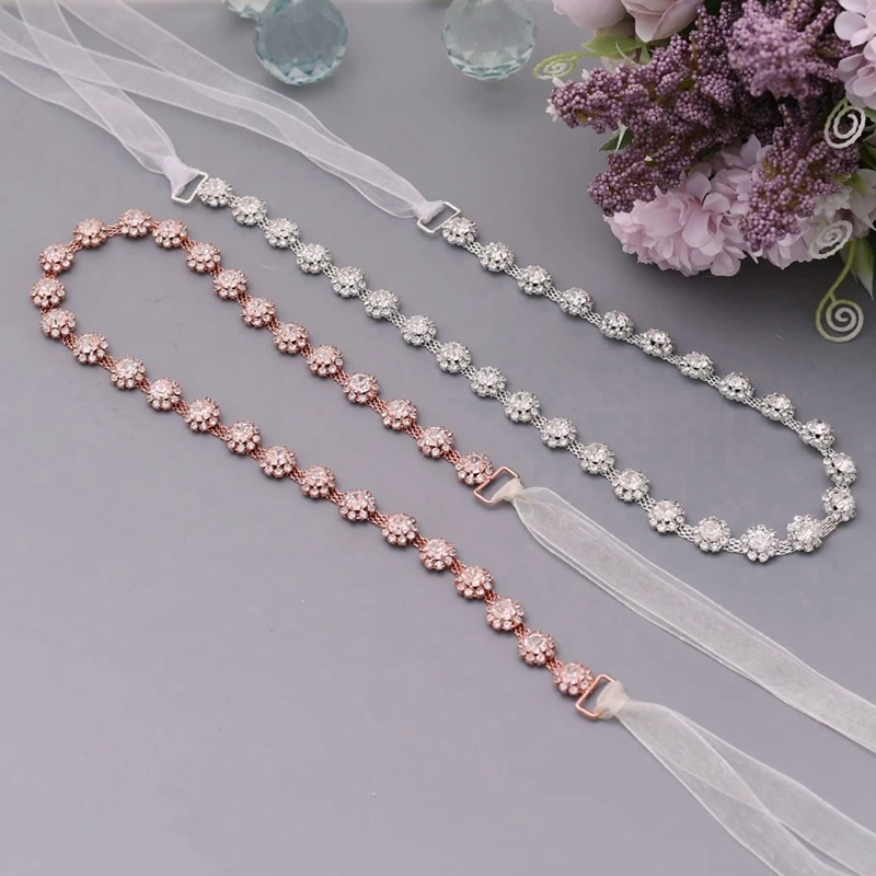 
Sunflower Dazzling Round Crystal Bridal Rhinestone Chain Wedding Belt with Ribbon for Women Bridesmaids Prom Evening Dresses 