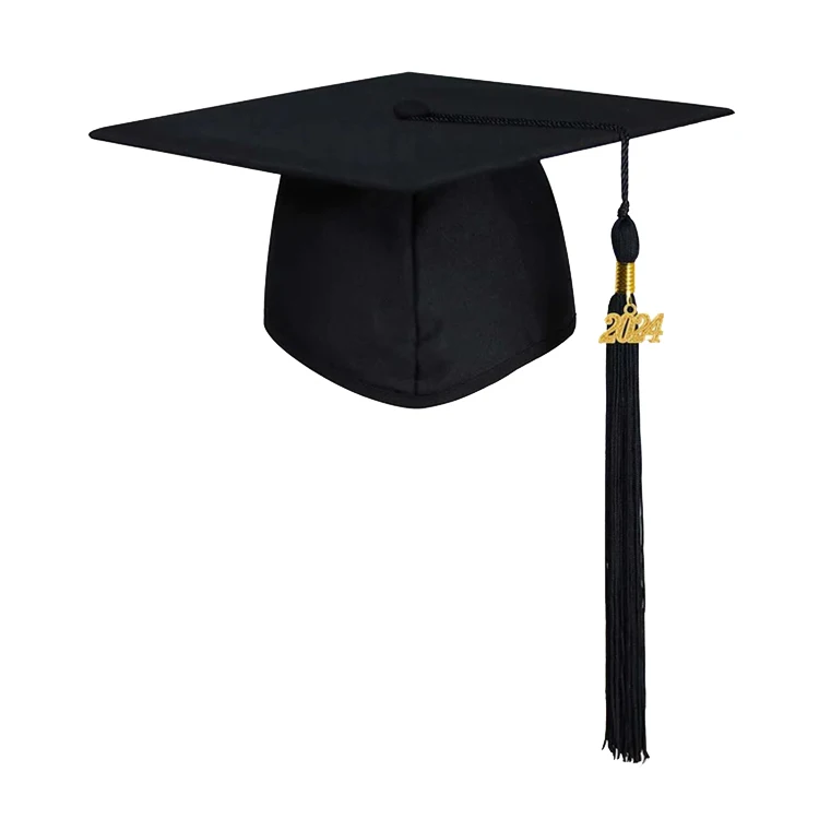 University Unisex Matte Graduation Gown Cap Black Toga Adult Graduation Gown Cap and Tassel 2024 Year Charm