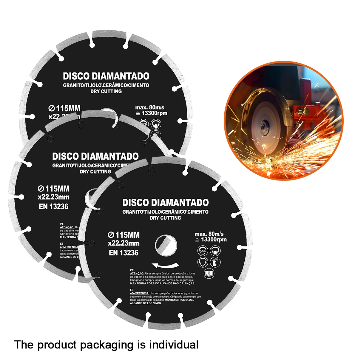 SHIND 94961 Dry Diamond Cutting Disc 115mm /4.5in *22.23mm Segmented Blade For Hard Metal Concrete Stone And Brick