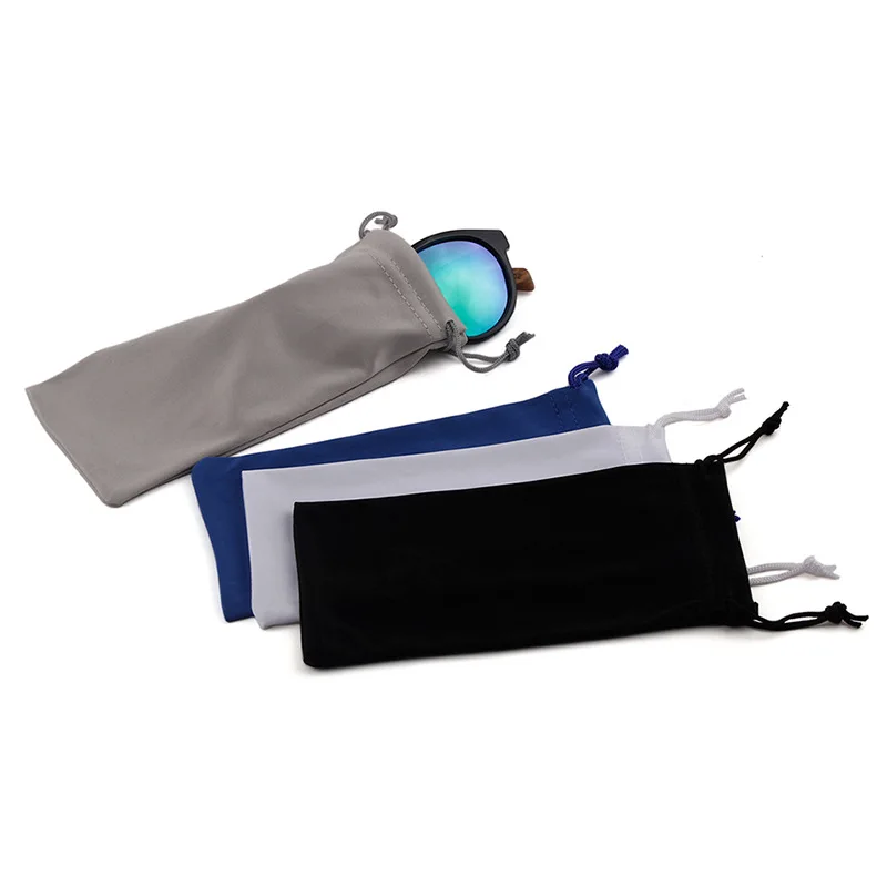 Promotional Hot Stamping Custom Logo Drawstring Glasses Bag Pouch Soft Black Microfiber Sunglasses Pouch