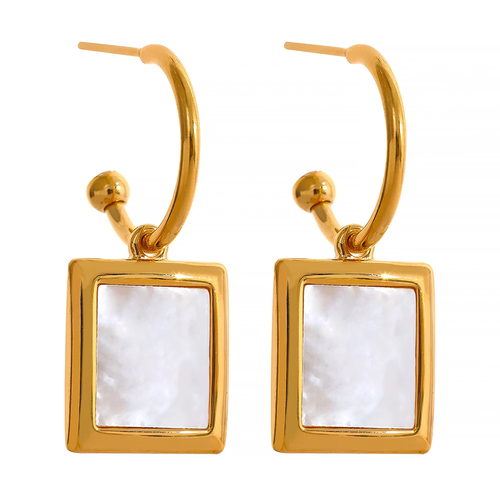 Exquisite Gold Plated Stainless Steel Drop Dangle Earrings Titanium Steel Shell Square Pendant Earring For Women Aretes