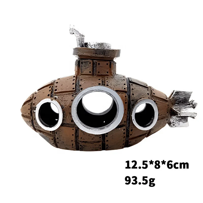 Wholesale Rock Cave Decor For Fish Shrimp Artificial Submarine Ship Air Bubble Decoration Aquarium Ship Boat Ornament Aquatic