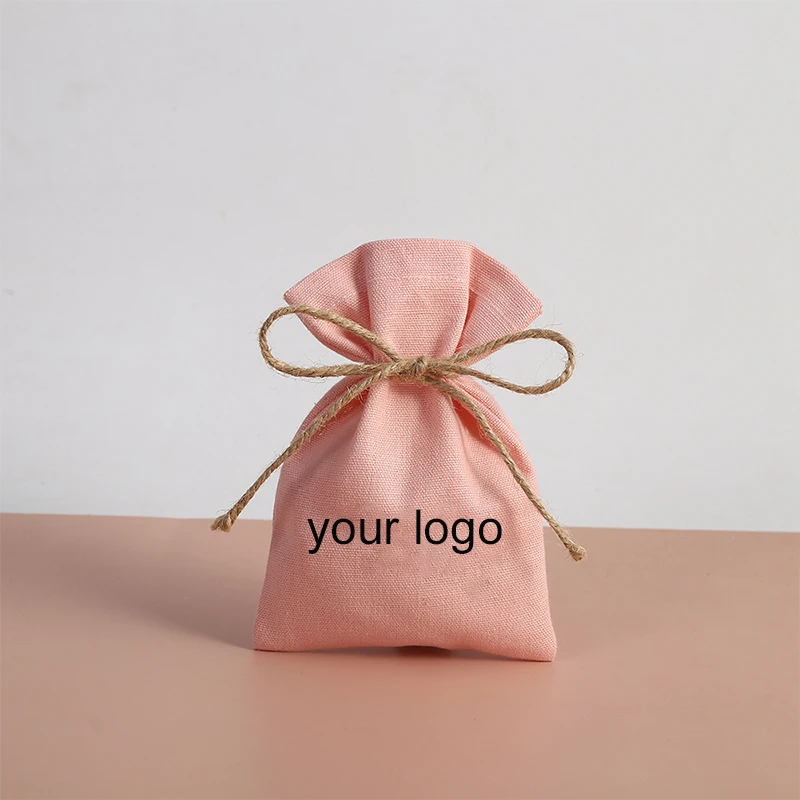 Natural organic cotton candy jewelry custom logo drawstring pouch canvas packaging bags