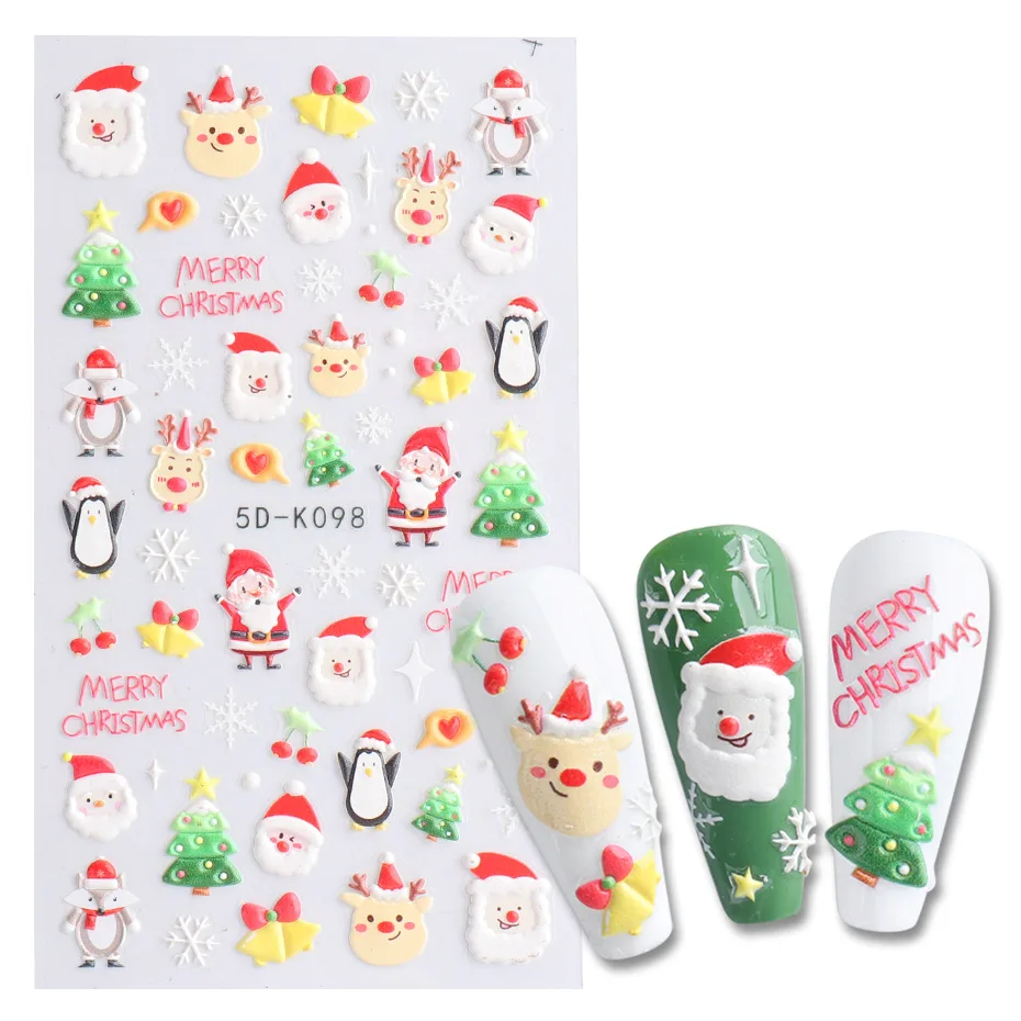 New Embossed Christmas Nail Stickers Bird Hollow Snowflake Leaves Elk Candy Back Glue Nail Art Stickers