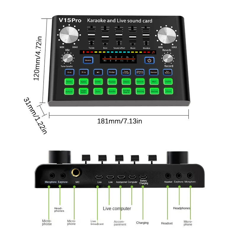 Professional Live Stream Vocal Sound Card Audio Interface Mixer Support Multi-Channel Mixing Sound Card