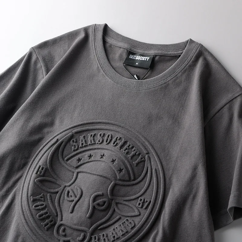 Custom printing Logo 100% cotton or polyester mens high quality business uniform Solid Color 3D Embossed  men T Shirt