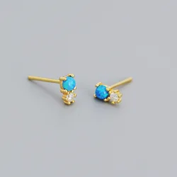 Exquisite Tiny Natural Opal Earrings Vintage Fashion Real Gold Plated S925 Sterling Silver Stone Turquoise Earrings