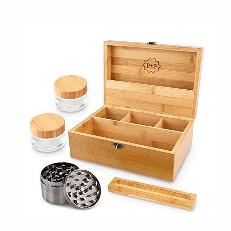 DS Wholesale Eco Friendly Bamboo Wooden Storage Stash Box Grinder Glass Smoking Rolling Tray Storage Box