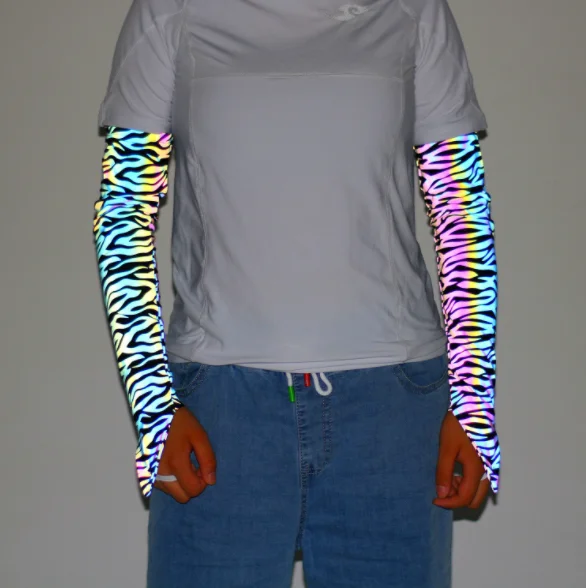 high visibility reflective rainbow UV protection elbow brace support elastic compression arm sleeves for cooling cycling running