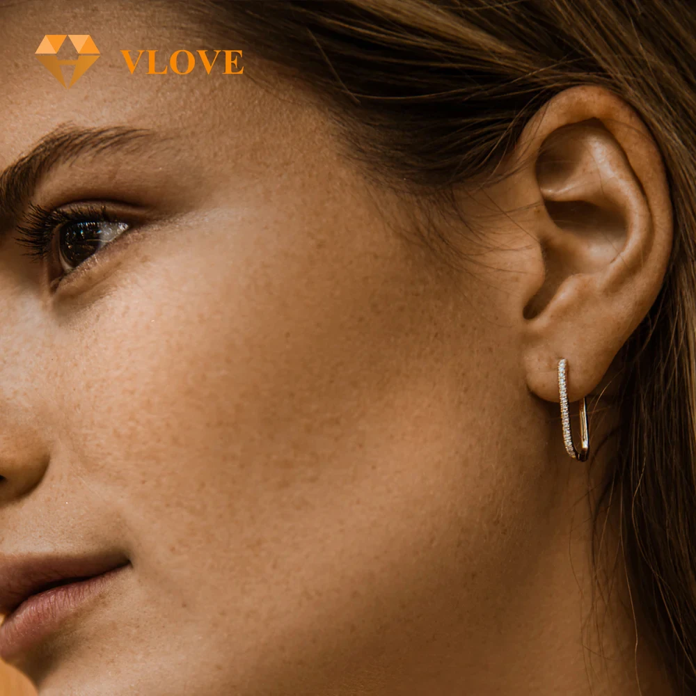 VLOVE Birthday Jewelry Custom Design Earrings 14k Paperclip Diamond Hoop Earrings