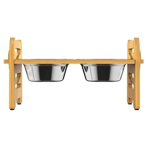 Bamboo Adjustable Raised Dog Bowl Stand Pet Feeder for Dogs and Cats Dog Food Bowl Stand