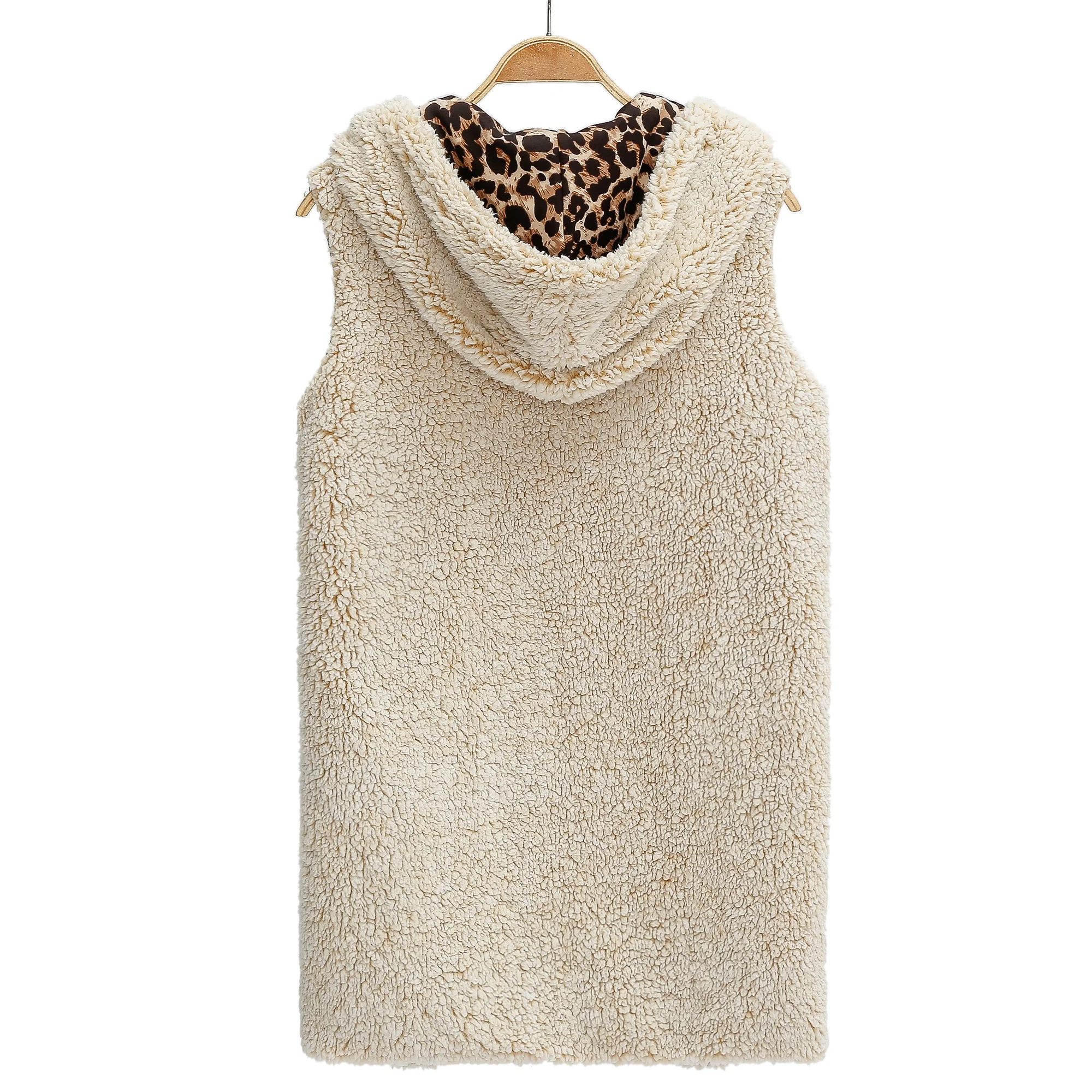 Sleeveless Open Front Reversible Fleece Vests Faux Fur Hooded Sherpa Vest For Women