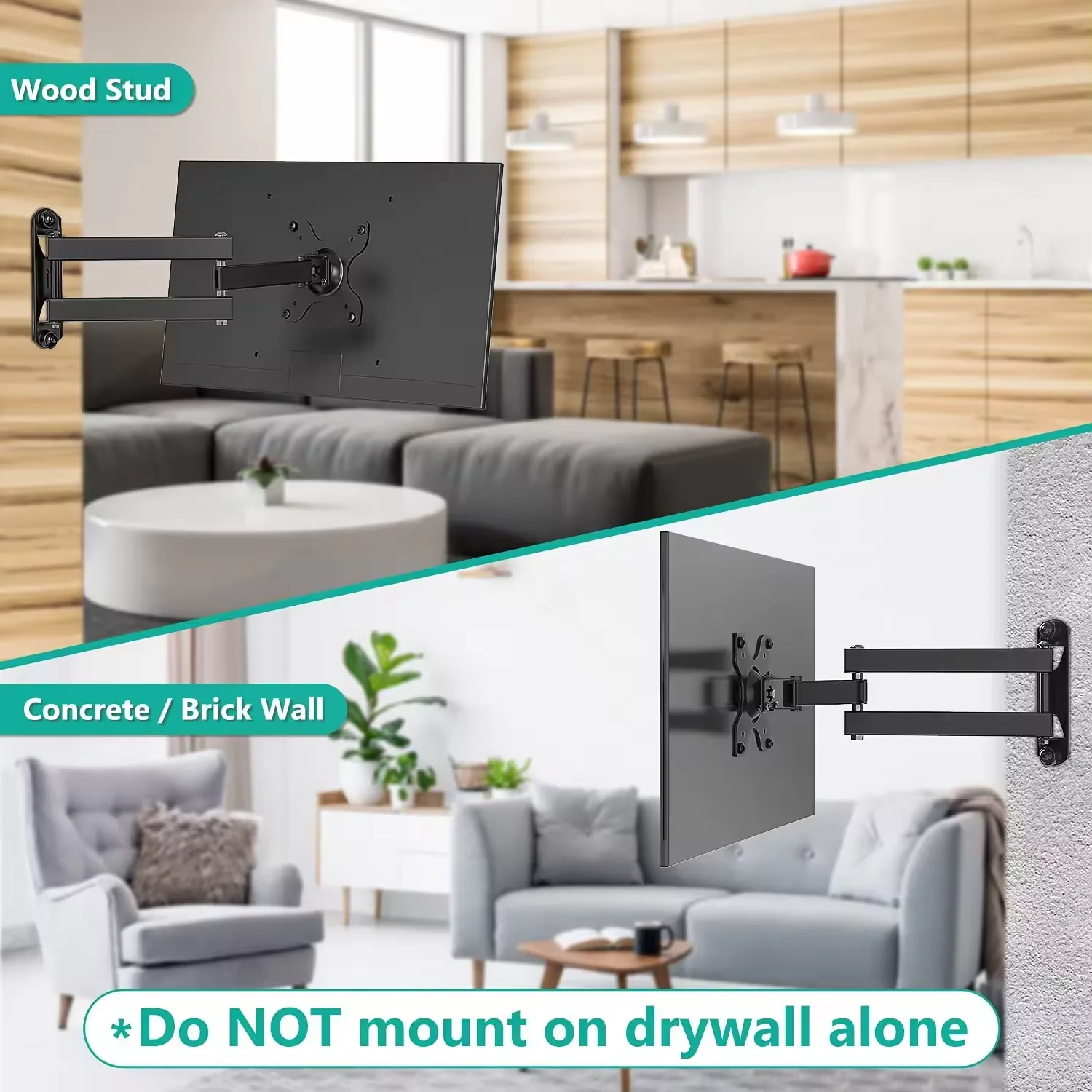 Wall Mounted Monitor Holder Universal VESA Adjustable 15 Inch Extension Arm Tilting Swivel TV Stand Bracket