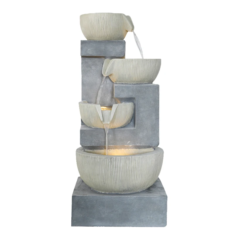 4 Tier Cascading Basins Tabletop Water Fountain with LED Light