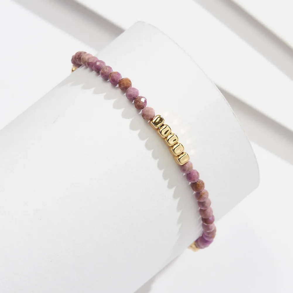 Anklet Purple Mica Stone square Gold Block S925 Sterling Silver Summer Seaside Ornament Factory Batch Anklet