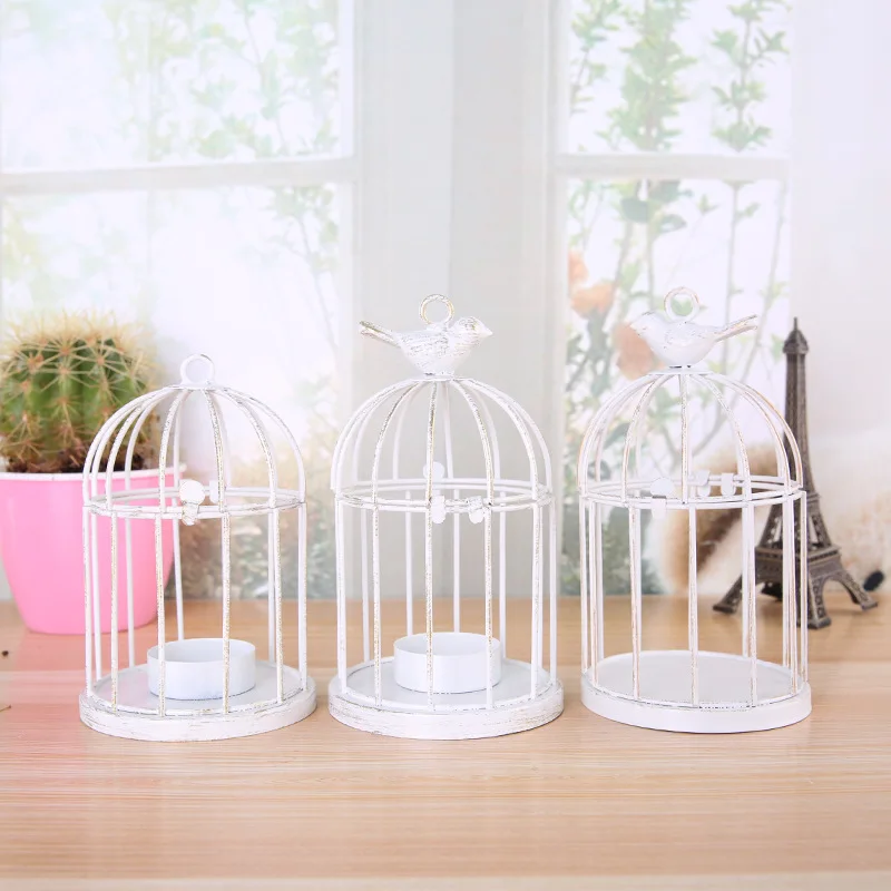 Indoor outdoor vintage    candlestick  LED  wind lantern Spring Song White Bird Cage Place Card Candle Holder