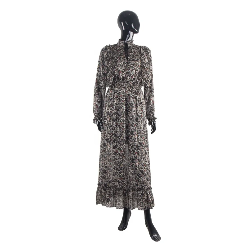 Manufacturer Spring Autumn Elegant Midi Chiffon Vintage Dress Women Clothing