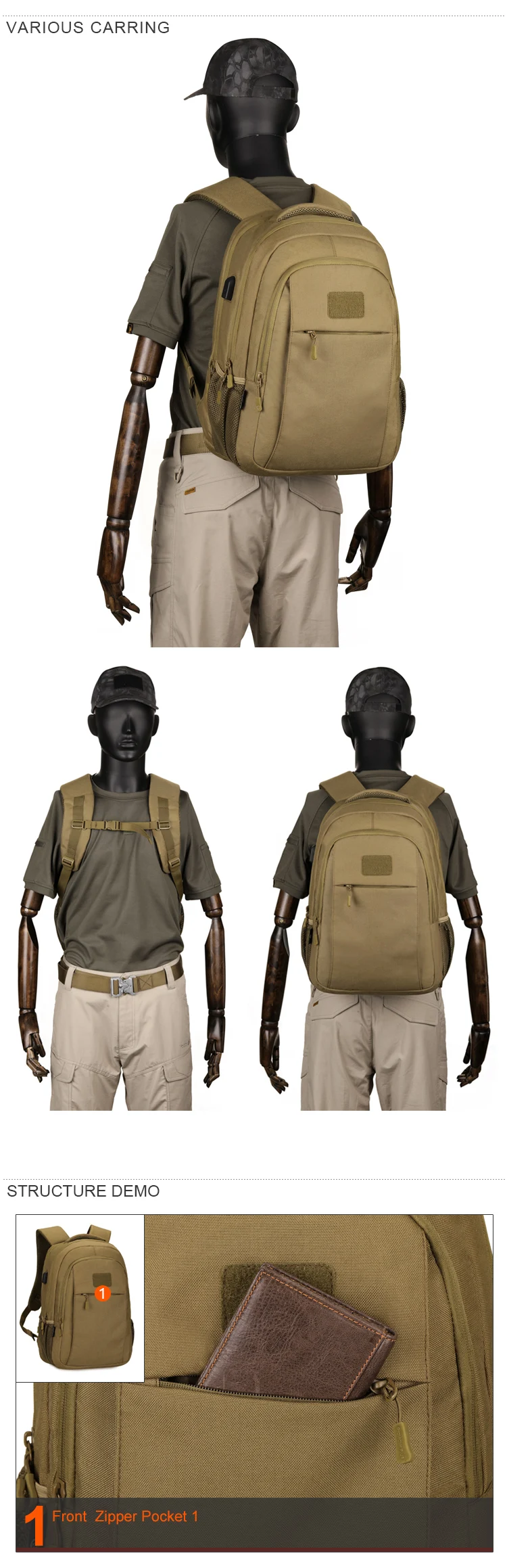 Waterproof 600D Oxford Camping Trekking Hunting Tactical Backpack MOLLE Bag Hiking Daypacks With Power Charging 6