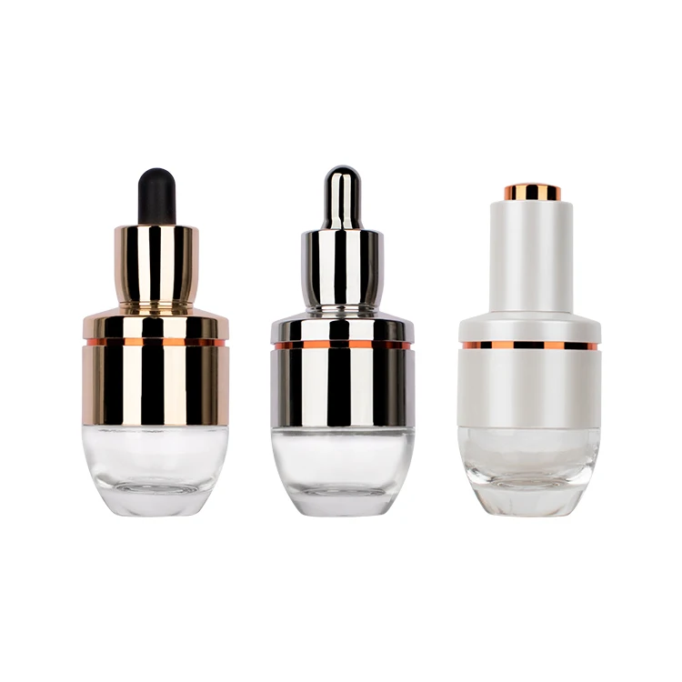 Luxury Skincare Empty Glass 30ml Silver or Gold White Electroplating  With Glass Pipette glass bottle