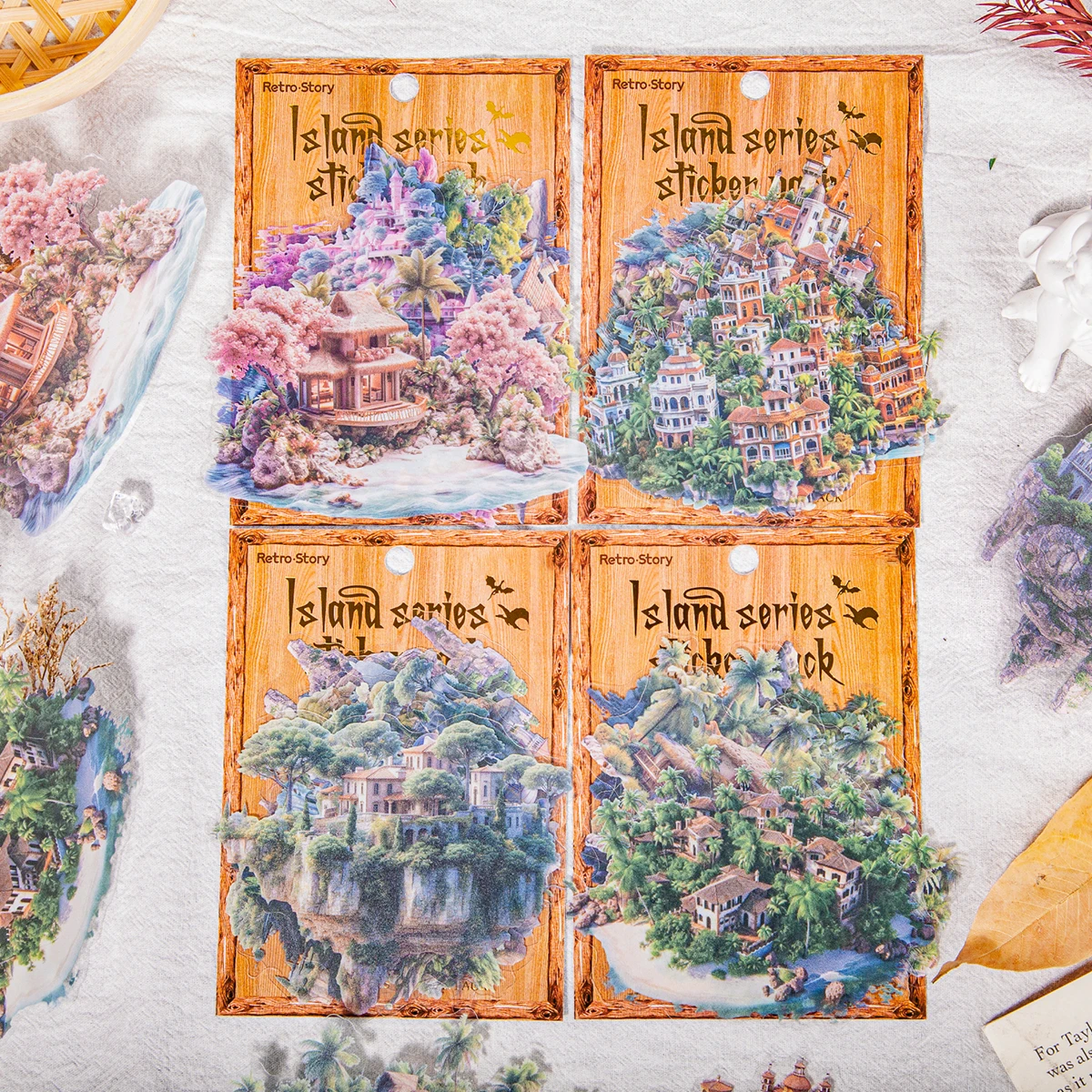 PET Stickers Dream Island Series Plant House Junk Journal Decoration Custom Stickers Pack for Diary Mr. Paper 12 Pcs / Set