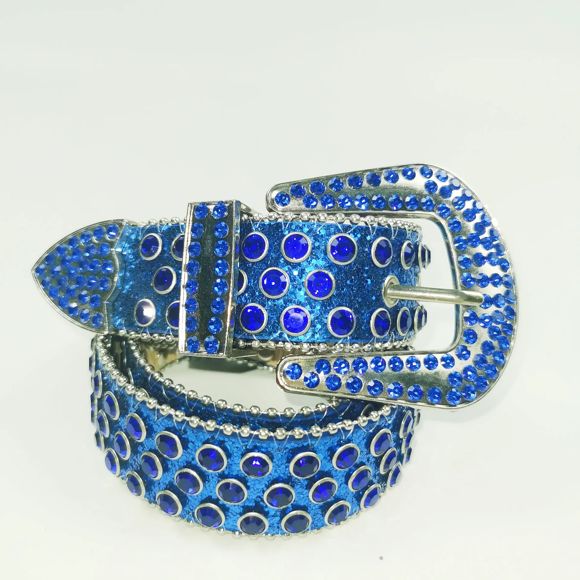 Custom logo genuine leather rivet BB belt designer shiny flower buckles diamond studded gray star rhinestone belts for women