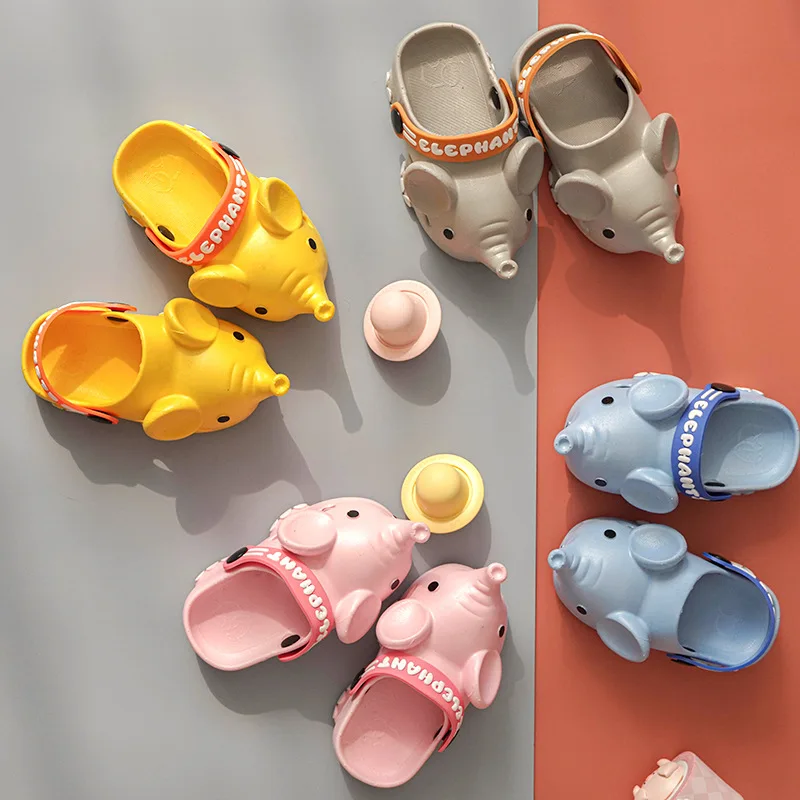 Красочные с изображением слона для маленьких девочек; Шлепанцы без задника с открытыми пальцами; Босоножки без застежек; С защитой от детей мягкие силиконовые резиновые сапоги пещера обувь для детей