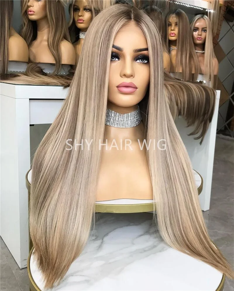 Warm Ash Blonde Balayage Highlights Full Lace Wigs Raw virgin perruque front lace naturel Glueless Wig straight Women Wigs 150%