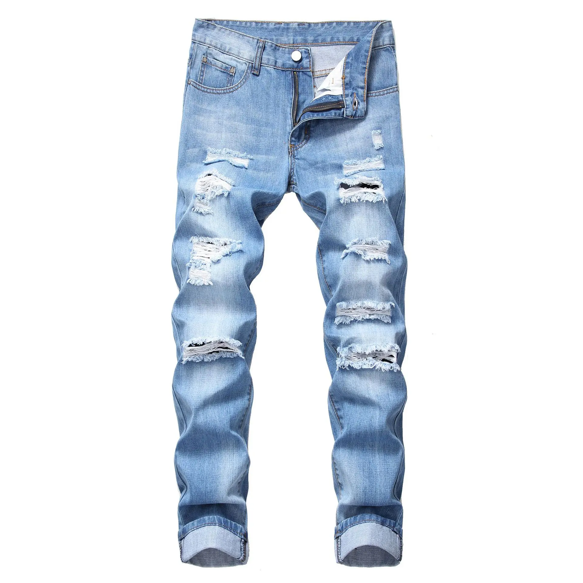Wholesale Damage With Hole Ripped Trousers Skinny Hole Ripped Jeans Men