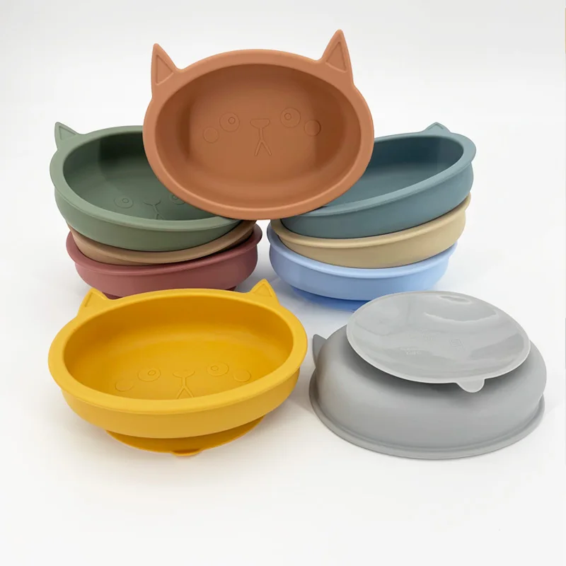Top Seller Cute Cartoon Animal Lion Pattern Food Feeding Tableware Snack Anti-Spill Suction Silicone Baby Bowl