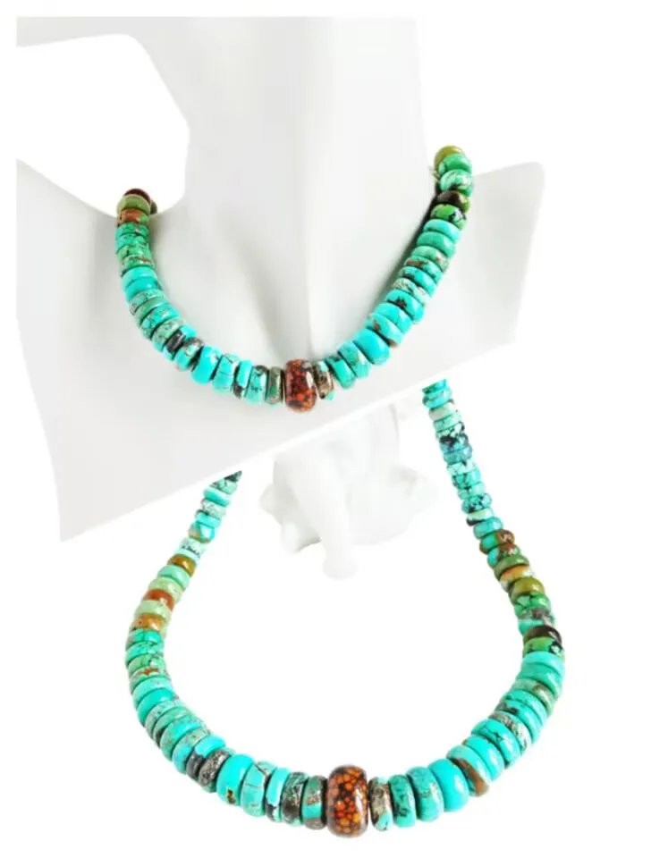 Natural turquoise Smooth Rondelle Tire Beads Blue color heishi Gemstone Donut Necklace
