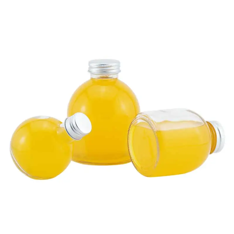 Wholesale 300ml creative modeling glass net red drink bottle transparent fruit juice bottle milk tea big belly bottle