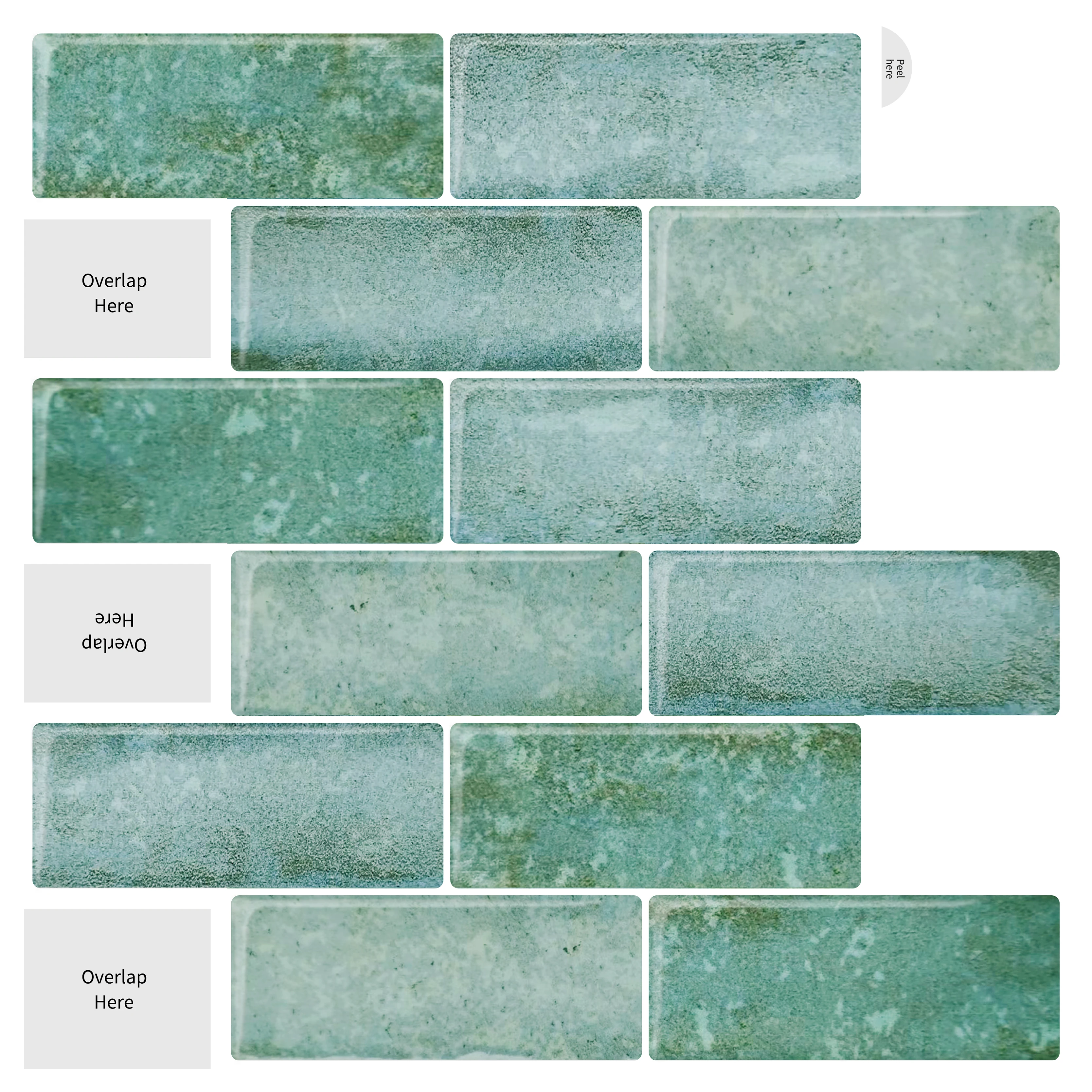 Eco-friendly Peel and Stick Tile Backsplash Bathroom Backsplash Peel and Stick Tile Self-Adhesive Green Tiles for Kitchen
