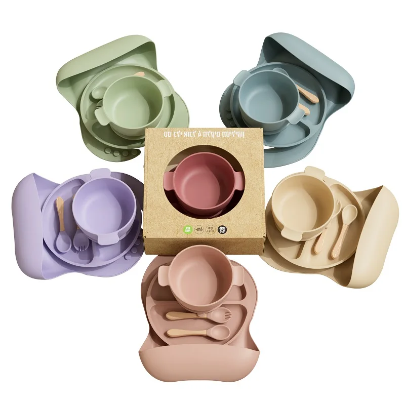 Food Grade Toddler Tableware Kids Dining Children Suction Bowl Plate Silicone weaning Baby Feeding Set