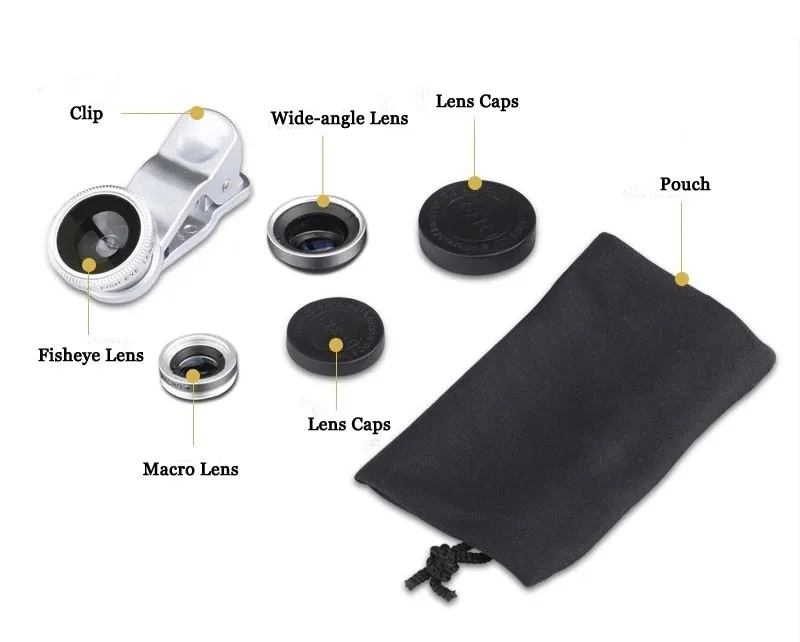 
180 Degree Fish Eye and 0.67 x Wide Angle and Marco lens 3 in1 clip on zoom Lens For mobile telephone camera 