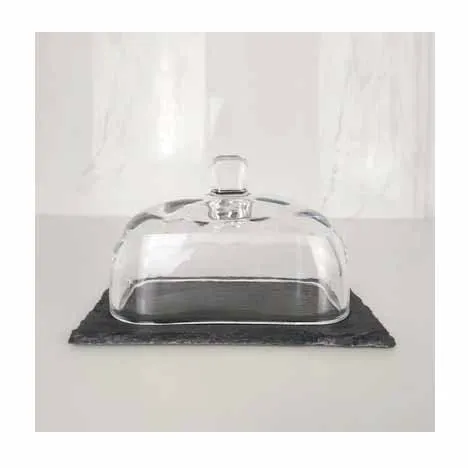 
Luxury Premium Dessert Serving Small Vintage Glass And Slate Butter Dish With Lid 