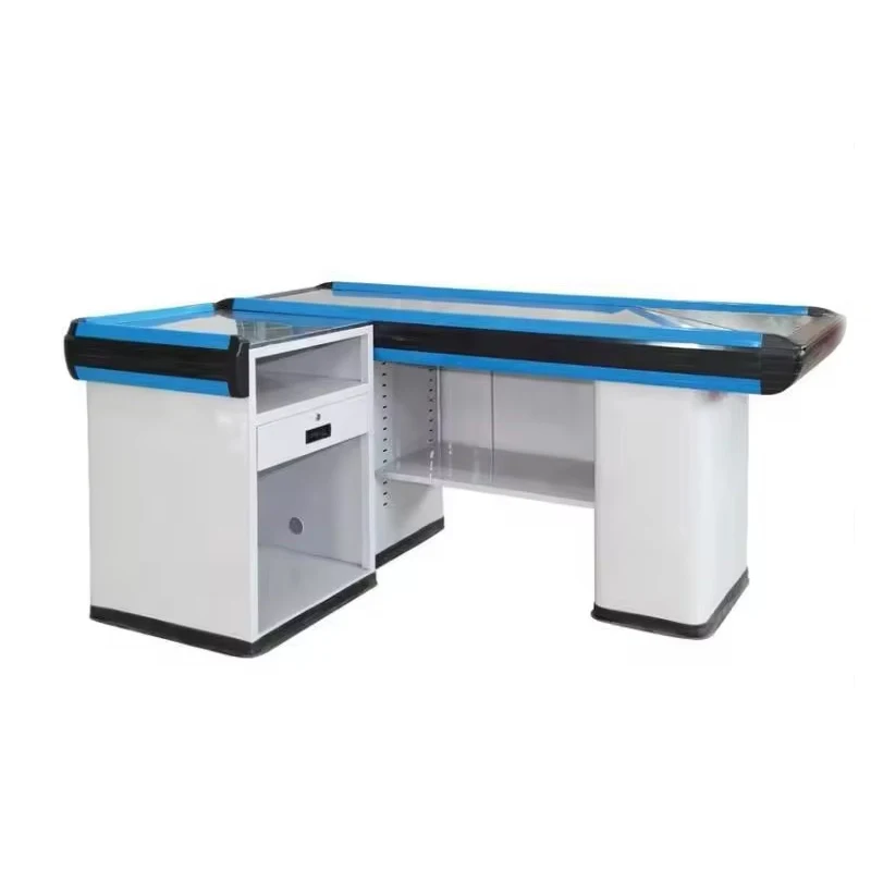 Hot selling Supermarket store knock-down checkout cashier counter Electric conveyor belt