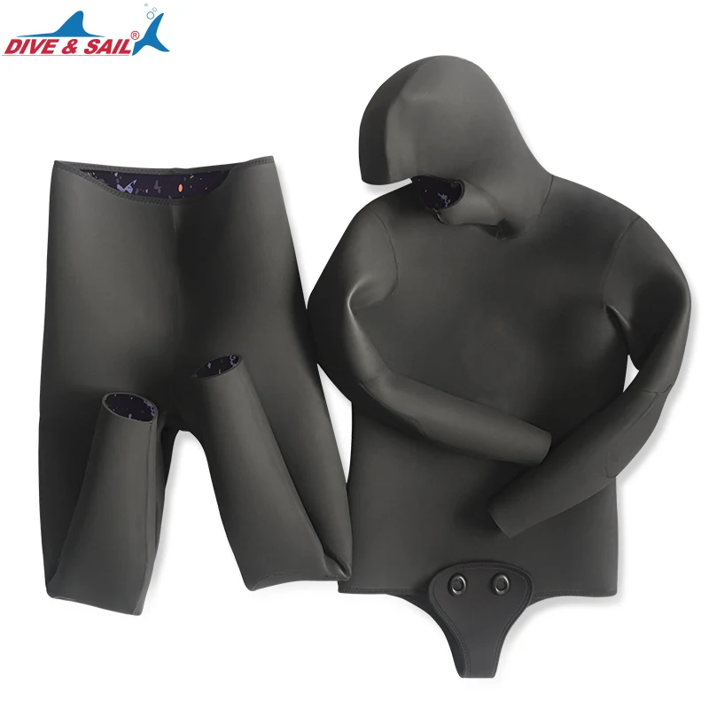 3mm 5mm 7mm Limestone Free Diving Neoprene Wet Suit High Quality Open Cell Neoprene Spearfishing Dive Wetsuit with Hood for Men