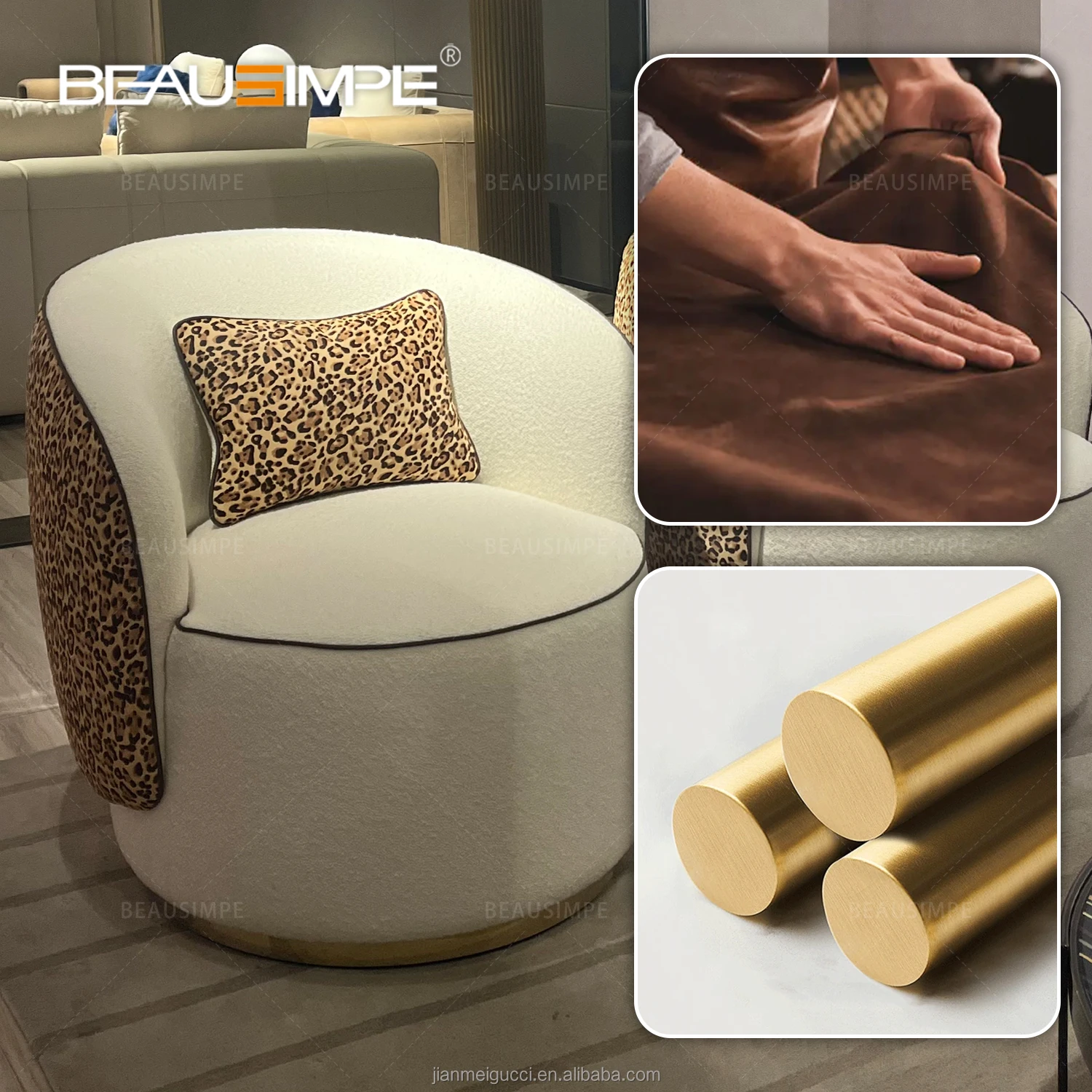 Italian Annabelle Armchair Modern Tufted Sheep Skin Accent Swivel Chair Living Room Bedroom Lounge Chair Luxury Single Sofa