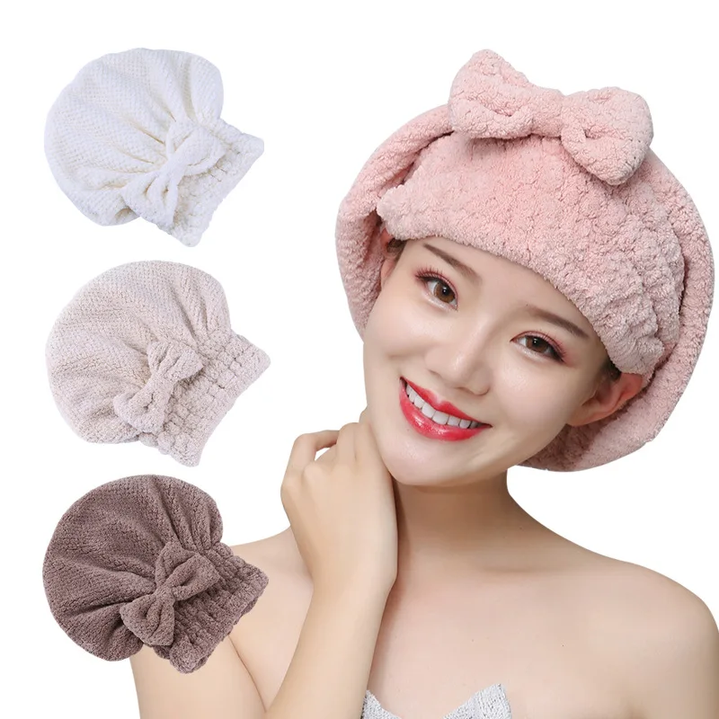 Quickly Dry Hair Hat Microfiber Bowknot Hair Turban Women Girls Ladies Cap Bathing Drying Towel Head Wrap Hat
