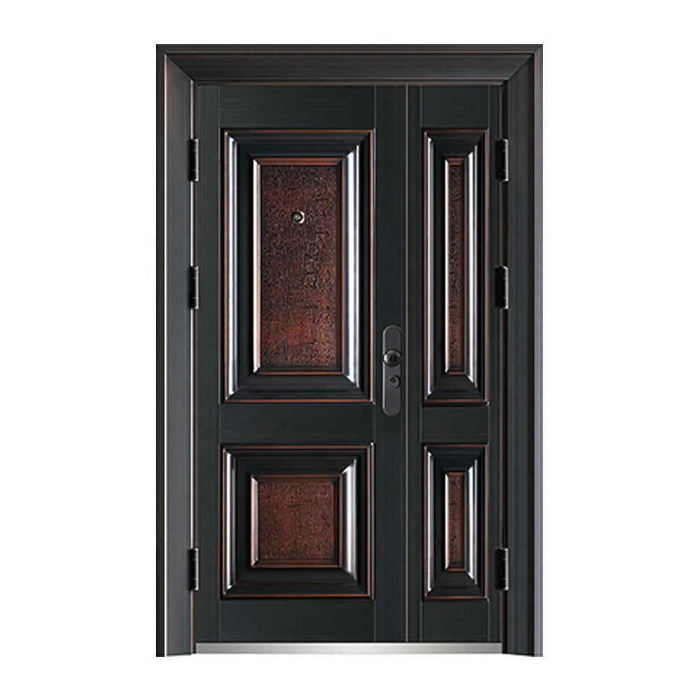Limited Time Discount Cold Rolled Zinc Alloy GI Front Entry Doors High-end Color Steel Doors With Double Movable Handle