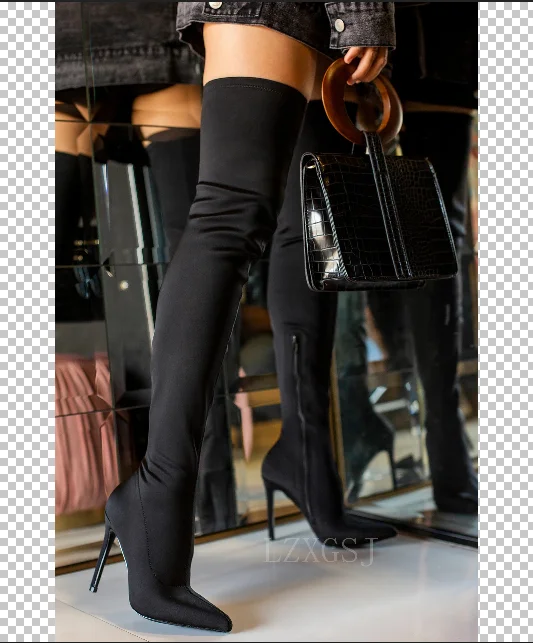 2022 new arrival plus size thin heels elasticity comfortable over knee boots thin heel sexy knee high boots for lady